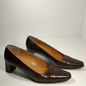 Lauren Ralph Lauren Faux Leather Crocodile Embossed Brown Heels Size 6